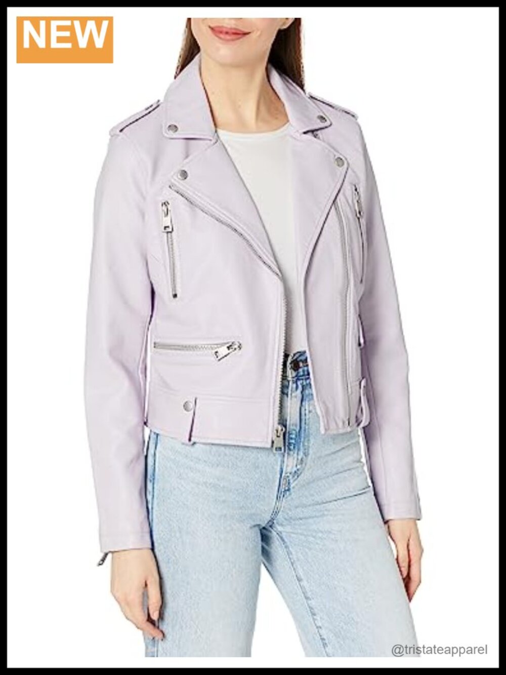 Faux Leather Motorcycle Jacket Water Resistant Zipper Pockets Womens